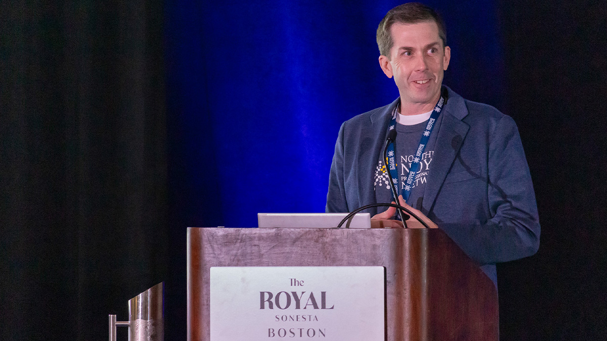 Michael Daley, director of the Warner School’s Center for Professional Development and Education Reform, at the Northeast Noyce Regional Conference in Boston last year. 