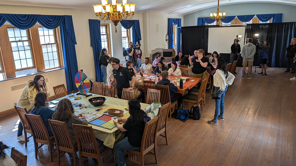 Students from the Dundee, Geneva, Greece, Lyons, and Seneca Falls school districts gathered for the year-end Grow Your Own (GYO) Mental Health Symposium at Nazareth University in May 2025. (Photo by Erin Cole)